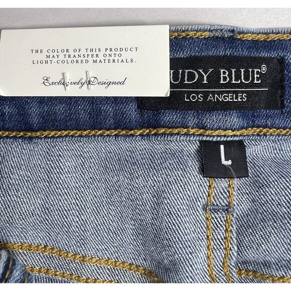 Judy Blue Shorts Large Med Wash Mid Rise Stretch Raw Hem JB15251 New With Tags - Picture 5 of 7